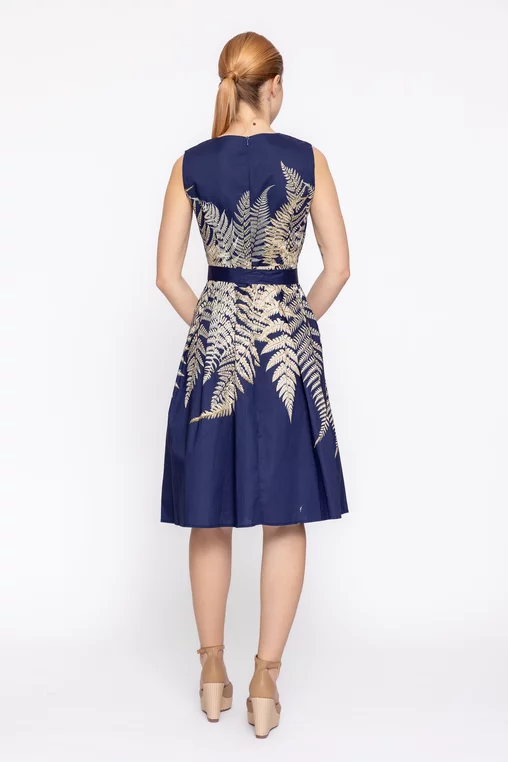 Rochie bumbac imprimeu ferigi bleumarin RBD60202 thumbnail picture - 