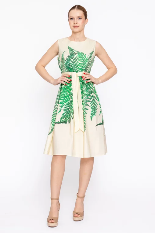 Rochie bumbac imprimeu ferigi galbenă RBD60202 thumbnail picture - 