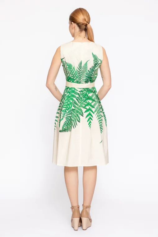 Rochie bumbac imprimeu ferigi galbenă RBD60202 thumbnail picture - 