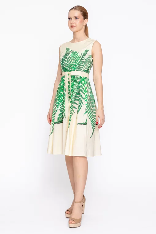 Rochie bumbac imprimeu ferigi galbenă RBD60202 thumbnail picture - 