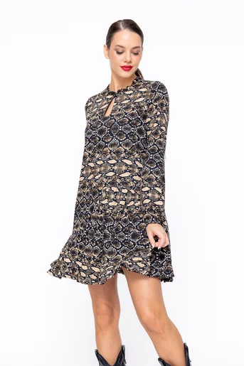 Rochie Caramel bej din vâscoză cu imprimeu șarpe R8604