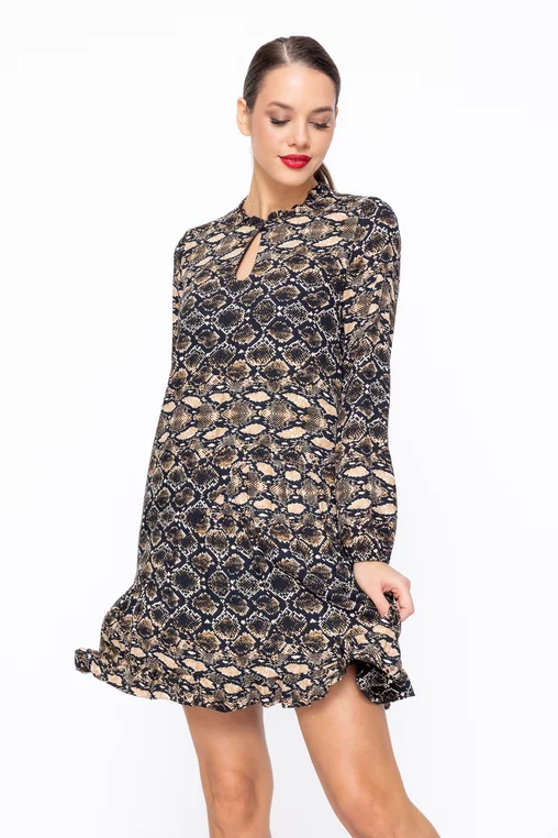 Rochie Caramel bej din vâscoză cu imprimeu șarpe R8604 thumbnail picture - 