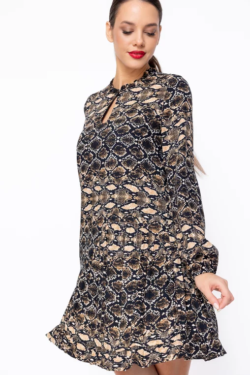 Rochie Caramel bej din vâscoză cu imprimeu șarpe R8604 thumbnail picture - 