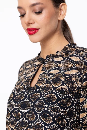 Rochie Caramel bej din vâscoză cu imprimeu șarpe R8604