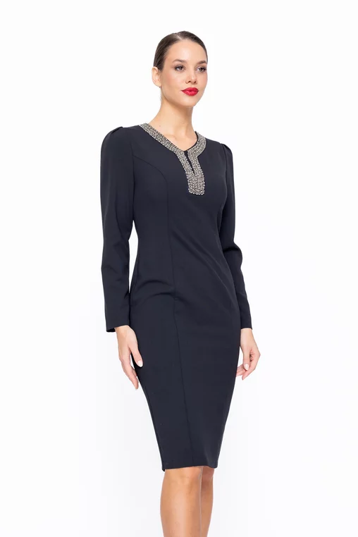 Rochie Caramel conică cu aplicație neagră R8586 thumbnail picture - 