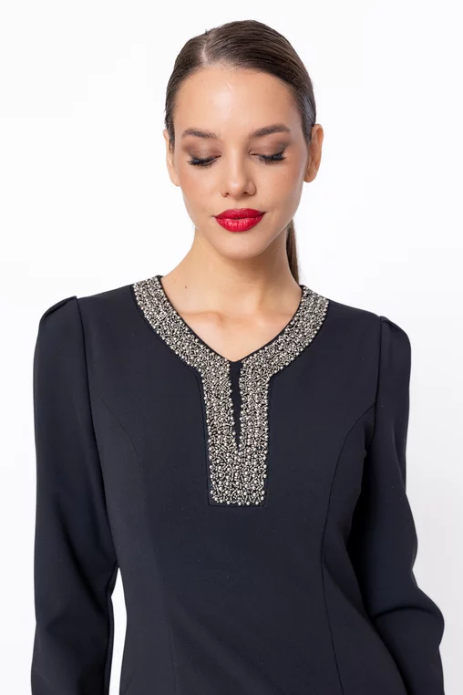 Rochie Caramel conică cu aplicație neagră R8586 thumbnail picture - 