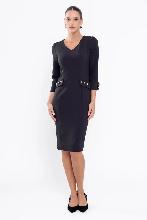 Rochie Caramel conică cu clape și nasturi neagră R8560 thumbnail picture - 