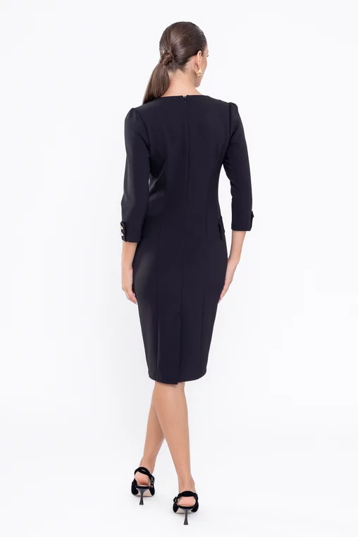 Rochie Caramel conică cu clape și nasturi neagră R8560 thumbnail picture - 