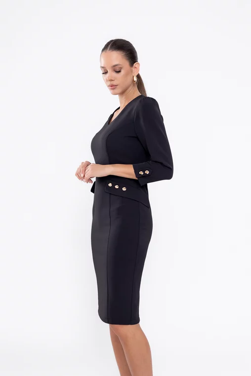 Rochie Caramel conică cu clape și nasturi neagră R8560 thumbnail picture - 