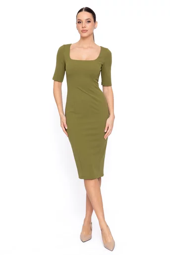 Rochie Caramel conică cu decolteu pătrat olive R8607