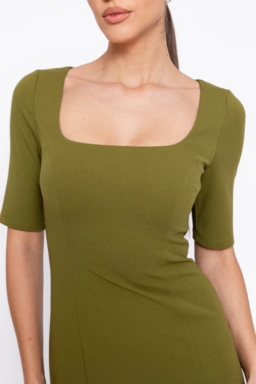 Rochie Caramel conică cu decolteu pătrat olive R8607 thumbnail picture - 