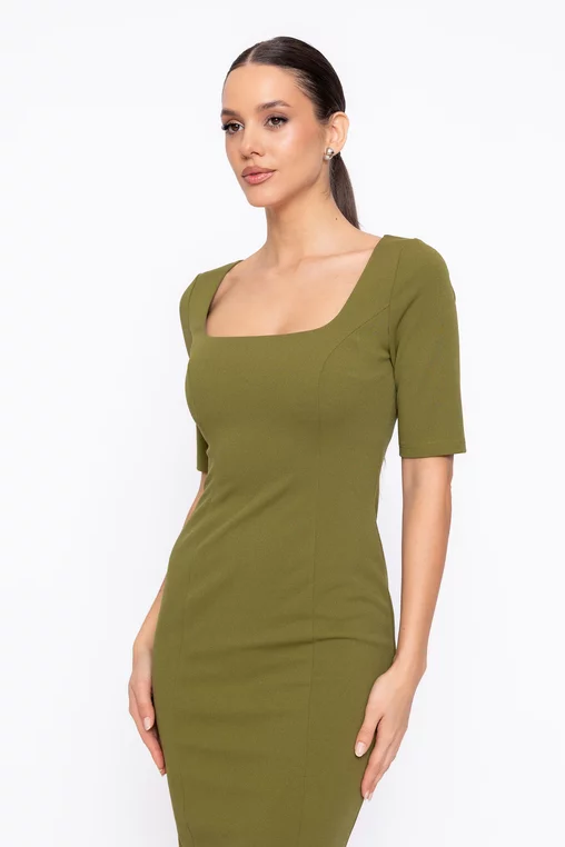 Rochie Caramel conică cu decolteu pătrat olive R8607 thumbnail picture - 