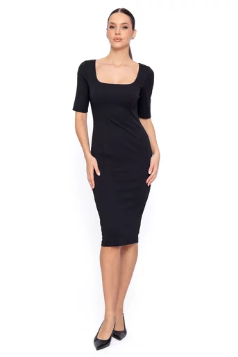 Rochie Caramel conică cudecolteu pătrat neagră R8607