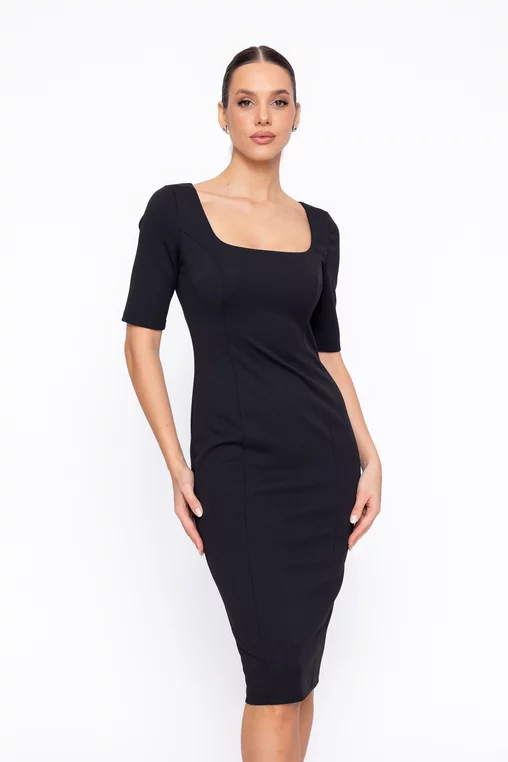 Rochie Caramel conică cudecolteu pătrat neagră R8607 thumbnail picture - 