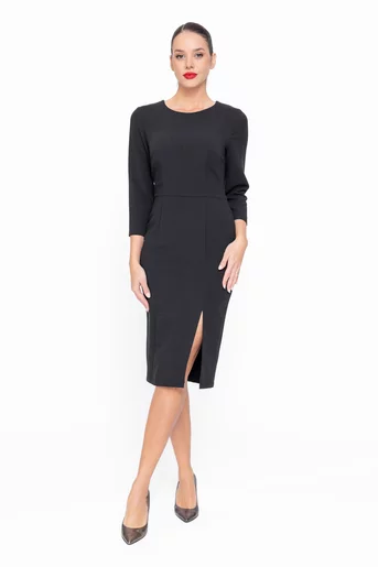 Rochie Caramel conică din stofă cu șliț pe picior neagră R8573