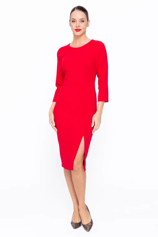 Rochie Caramel conică din stofă cu șliț pe picior roșie R8573 thumbnail picture - 