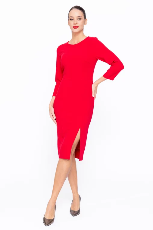 Rochie Caramel conică din stofă cu șliț pe picior roșie R8573 thumbnail picture - 