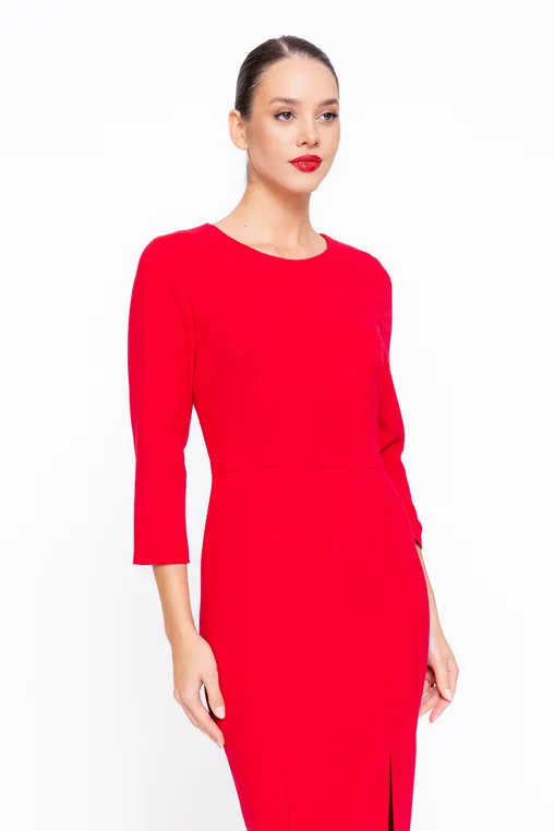 Rochie Caramel conică din stofă cu șliț pe picior roșie R8573 thumbnail picture - 