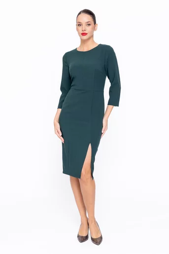 Rochie Caramel conică din stofă cu șliț pe picior verde R8573