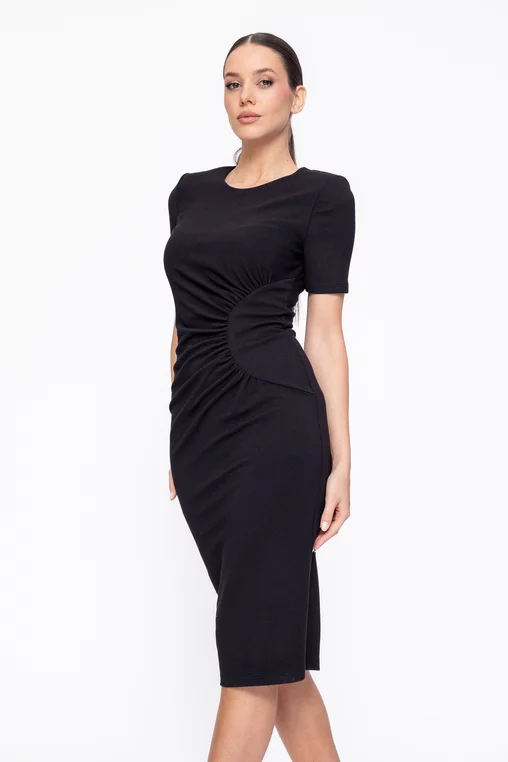 Rochie Caramel conică reiată neagră R8617 thumbnail picture - 