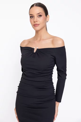 Rochie Caramel cu accesoriu neagră R8616