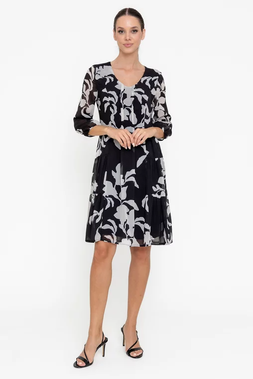 Rochie Caramel cu pliuri verticale negru R8563 thumbnail picture - 