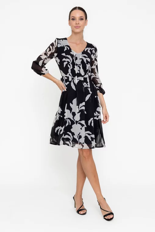 Rochie Caramel cu pliuri verticale negru R8563 thumbnail picture - 