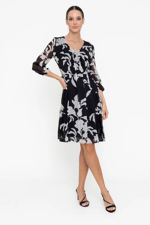 Rochie Caramel cu pliuri verticale negru R8563 thumbnail picture - 
