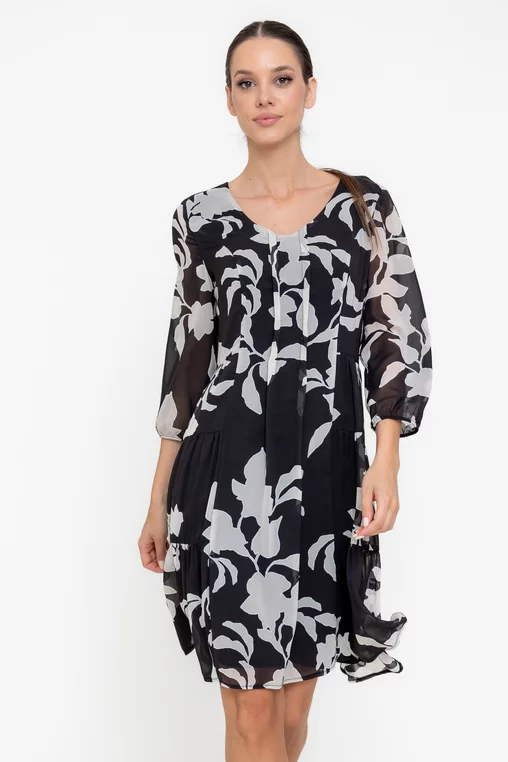 Rochie Caramel cu pliuri verticale negru R8563 thumbnail picture - 