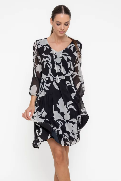 Rochie Caramel cu pliuri verticale negru R8563 thumbnail picture - 