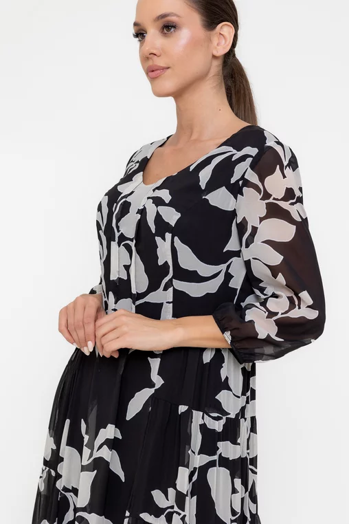 Rochie Caramel cu pliuri verticale negru R8563 thumbnail picture - 