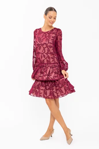 Rochie Caramel cu volane burgundy R8648