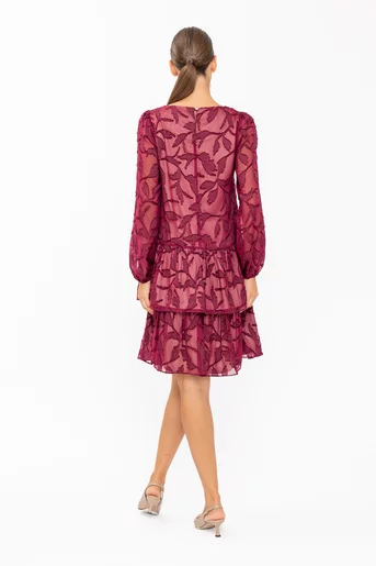 Rochie Caramel cu volane burgundy R8648