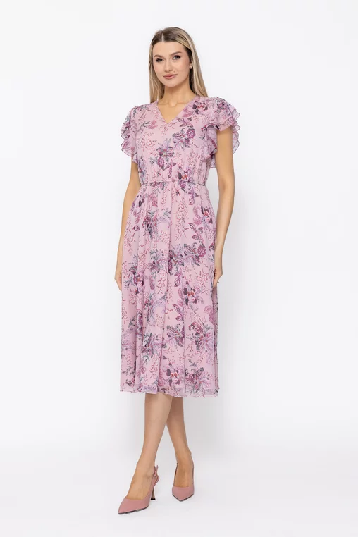 Rochie Caramel cu volane la mâneci roz R8626 thumbnail picture - 