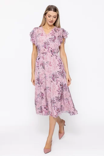 Rochie Caramel cu volane la mâneci roz R8626