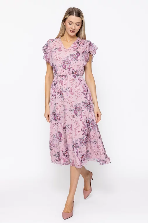 Rochie Caramel cu volane la mâneci roz R8626 thumbnail picture - 