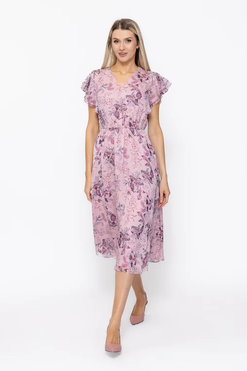 Rochie Caramel cu volane la mâneci roz R8626 thumbnail picture - 