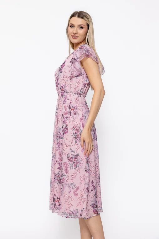 Rochie Caramel cu volane la mâneci roz R8626 thumbnail picture - 