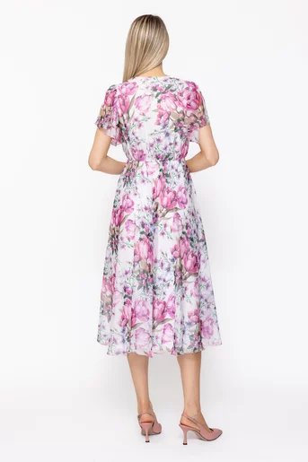 Rochie Caramel decolteu suprapus ivory-roz R8625