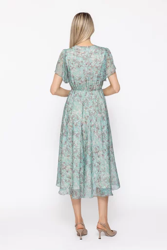 Rochie Caramel decolteu suprapus turcoaz R8625