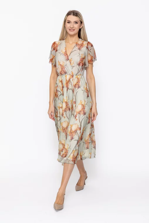 Rochie Caramel decolteu suprapus vernil-maro R8625 thumbnail picture - 