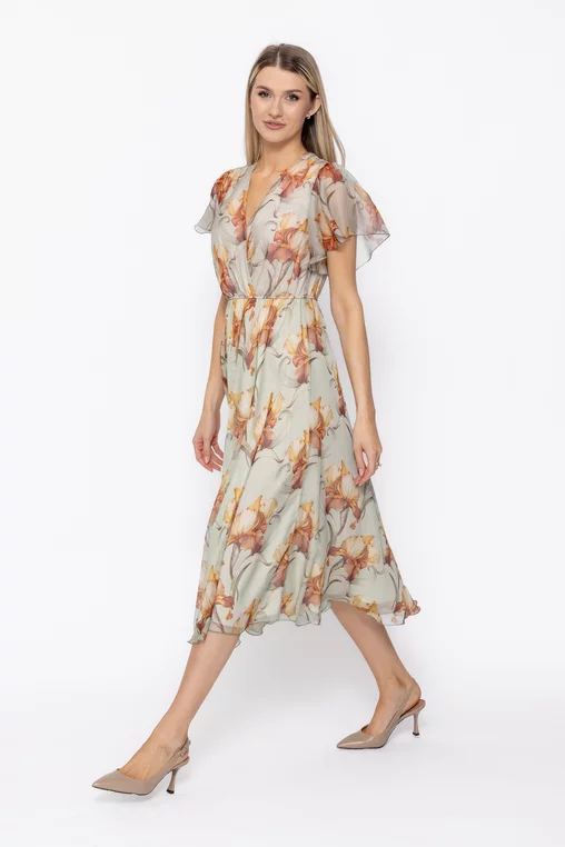 Rochie Caramel decolteu suprapus vernil-maro R8625 thumbnail picture - 