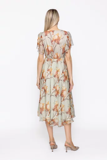 Rochie Caramel decolteu suprapus vernil-maro R8625