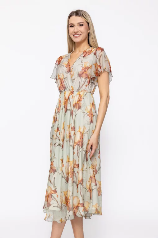 Rochie Caramel decolteu suprapus vernil-maro R8625 thumbnail picture - 