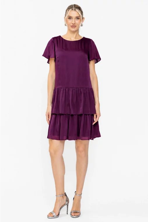 Rochie Caramel din voal cu volane mov R8636 thumbnail picture - 