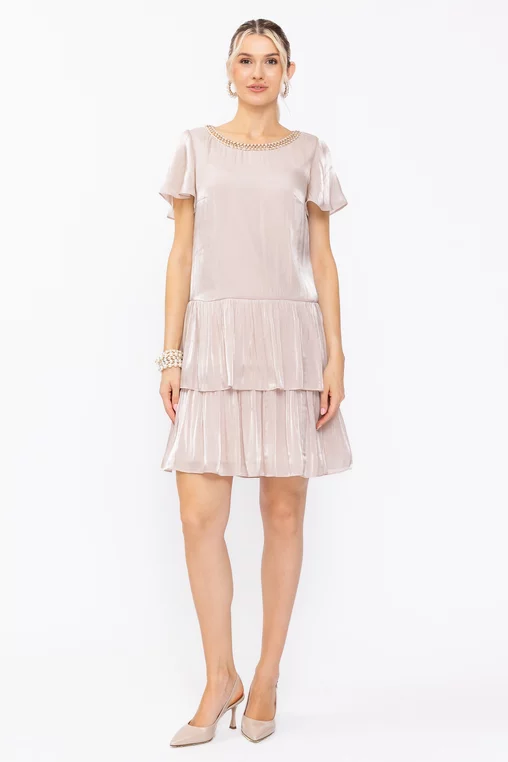 Rochie Caramel din voal cu volane și accesoriu bej R8630 thumbnail picture - 