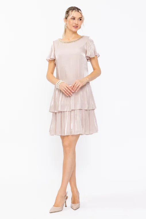 Rochie Caramel din voal cu volane și accesoriu bej R8630 thumbnail picture - 