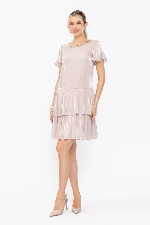 Rochie Caramel din voal cu volane și accesoriu bej R8630 thumbnail picture - 