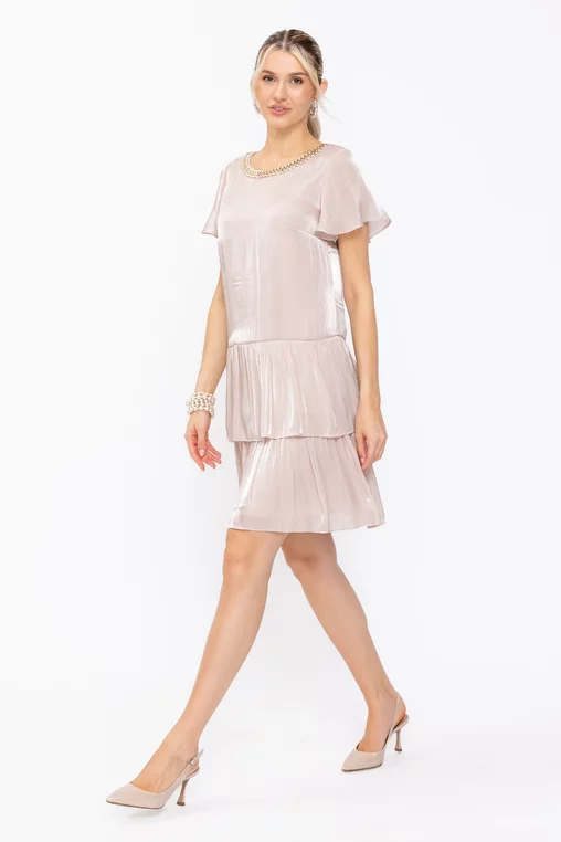 Rochie Caramel din voal cu volane și accesoriu bej R8630 thumbnail picture - 