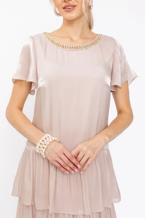 Rochie Caramel din voal cu volane și accesoriu bej R8630 thumbnail picture - 